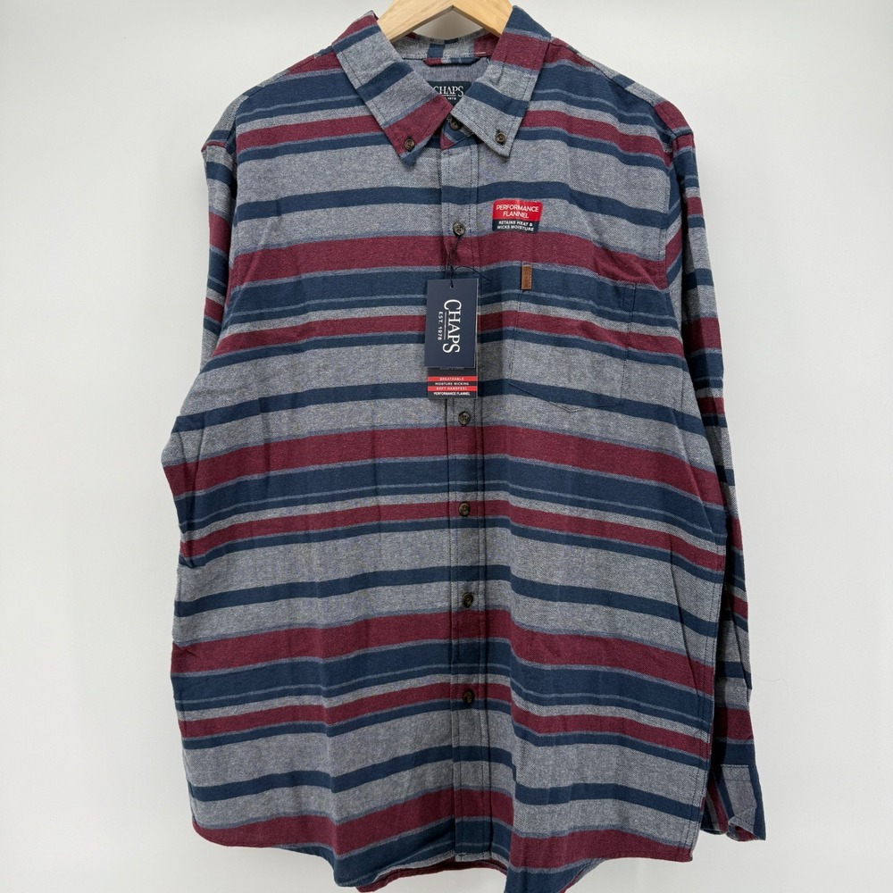Chaps Mens XL‎ Performance Flannel Long Sleeve Button Shirt Dark Denim Gift NWT - Picture 6 of 15